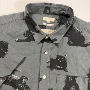 CIAO‎ Shirt Men L  Black Cat All Over Print Button Up Made in Japan Short Sleeve